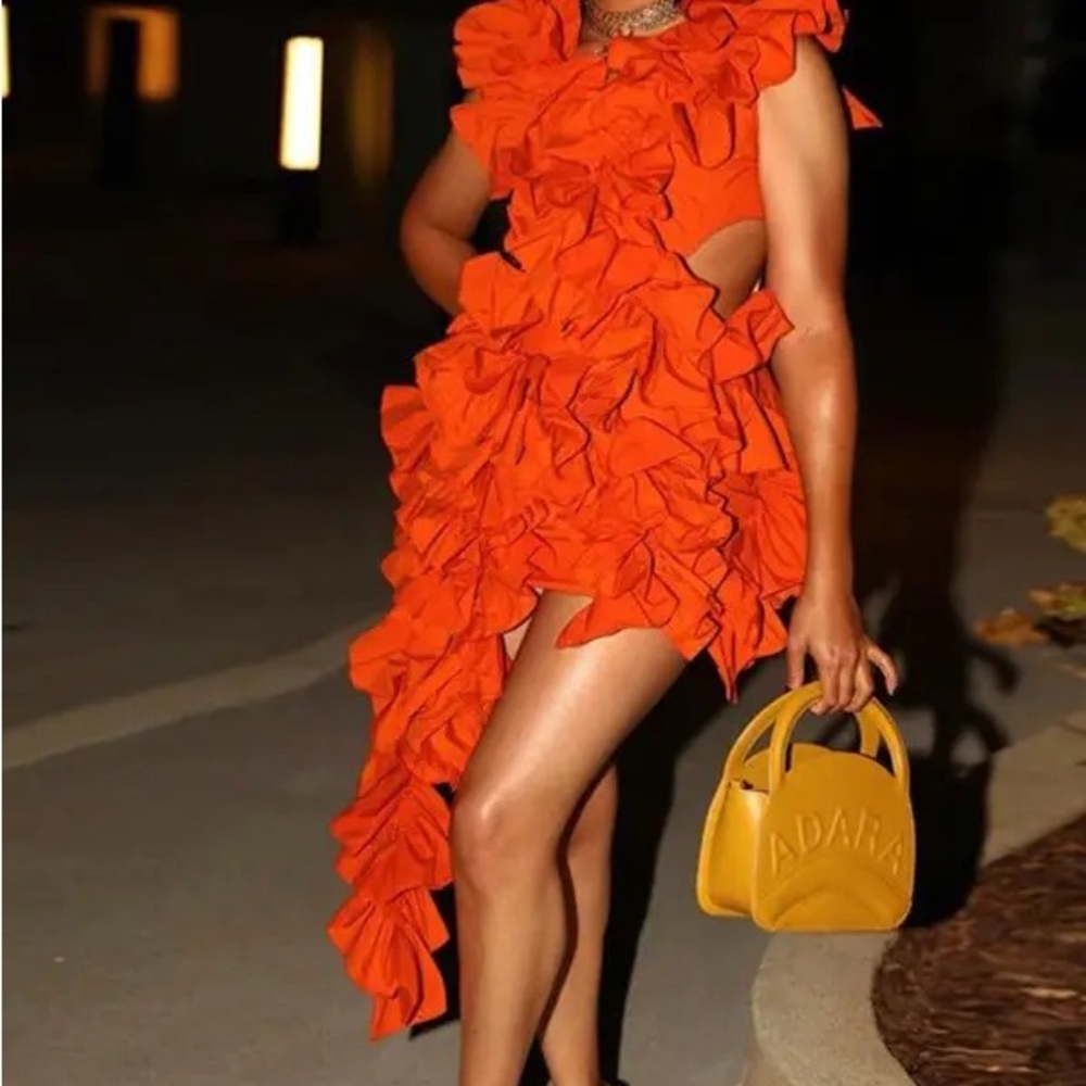 Elegant Ruffle Statement Mini Dress – Off-Shoulder Layered Halter Cocktail Dress - Picture 8 of 13